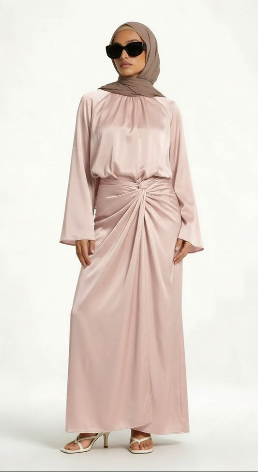 hijab model wearing Olivia Two Piece Dress front view